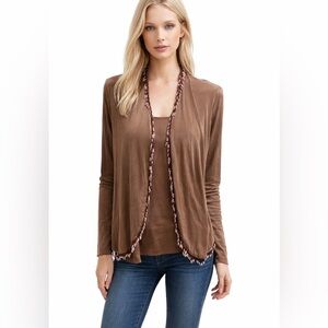 Citiknit 2pc Top Women’s Size 1X Brown Tank/ Jkt Long Sleeve Beaded Open Front